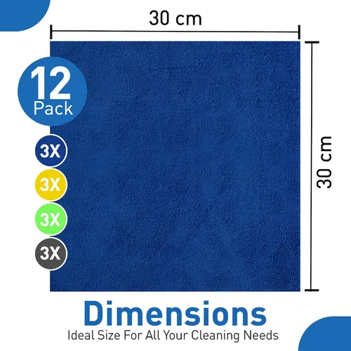Miniatura 3 de Paño de limpieza de microfibra - Paquete de 12 - 4 colores surtidos - 12 x 12 pulgadas - Toalla de microfibra versátil y lavable para automóviles