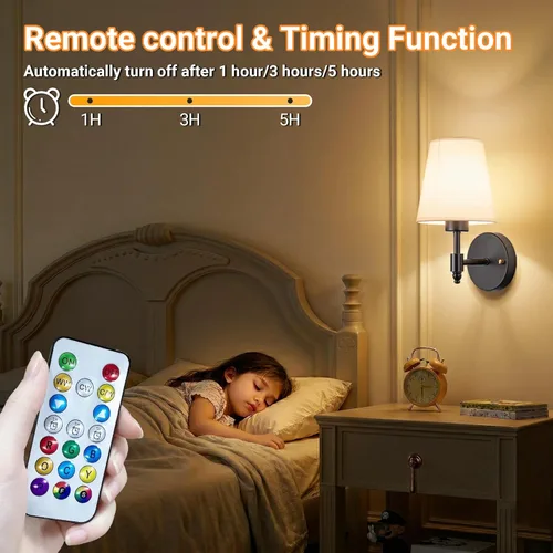 Miniatura 7 de Juego de dos apliques de pared accionados por batería, luz de pared inalámbrica con bombilla magnética recargable RGB de 10000mAh, aplique de pared