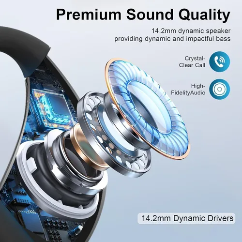 Miniatura 6 de Auriculares de conducción ósea de oído abierto, auriculares sobre la oreja con gancho ergonómico para la oreja, auriculares Bluetooth 5.4 con Negro