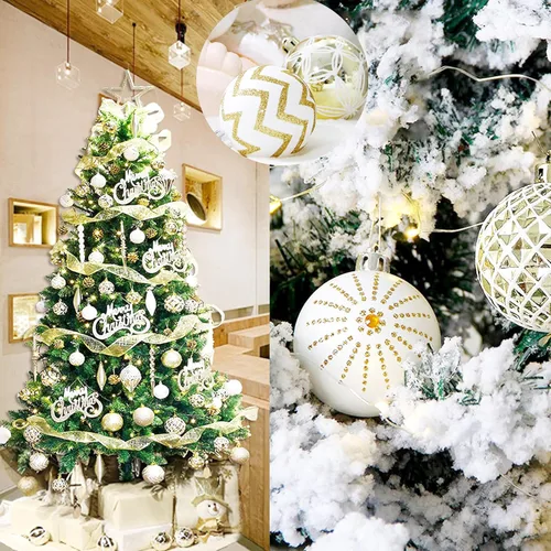 Miniatura 8 de 30 bolas de adorno de Navidad, 60 mm, doradas y blancas, decoraciones de Navidad para árbol de Navidad, adornos colgantes irrompibles para fiestas