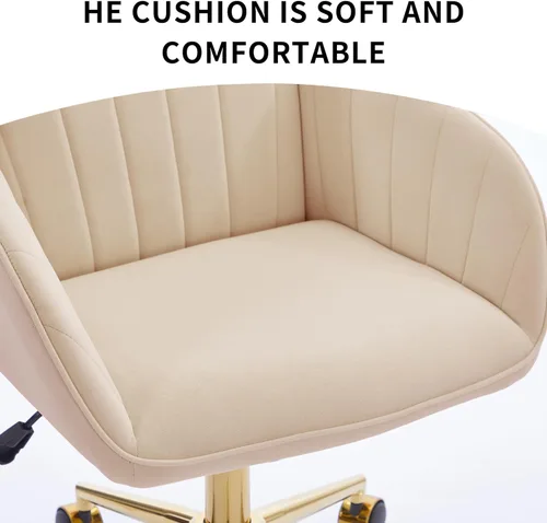Miniatura 9 de YITAI Sillones de escritorio de oficina de terciopelo con base dorada y ruedas, sillas de tocador tapizadas modernas giratorias 360 grados de altura