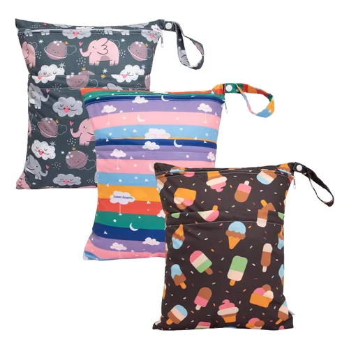Miniatura 10 de babygoal Bolsas para artículos húmedos y secos, paquete de 3, bolsas de viaje reutilizables impermeables para trajes de baño, pañales de tela