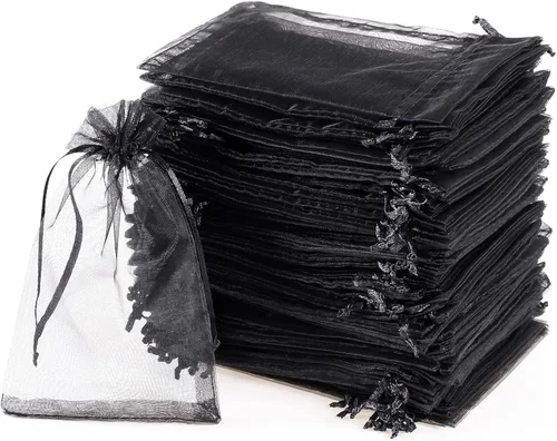 50 bolsas de organza multicolor de 4 x 6 pulgadas, 5 colores (blanco/negro/rosa/verde/mezcla) para dulces, recuerdos de boda, recuerdos de fiesta de