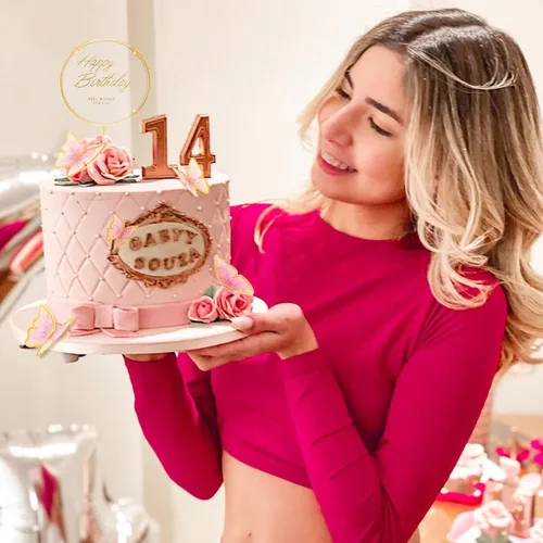 Miniatura 6 de Juego de 11 unidades de decoraciones de mariposa para pastel rosa dorado - Decoración de pastel de feliz cumpleaños de metal dorado (LL-652)