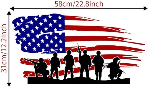 Miniatura 2 de Amaonm - Calcomanías de pared extraíbles con la bandera estadounidense de soldado, calcomanías patrióticas de vinilo para despegar y pegar