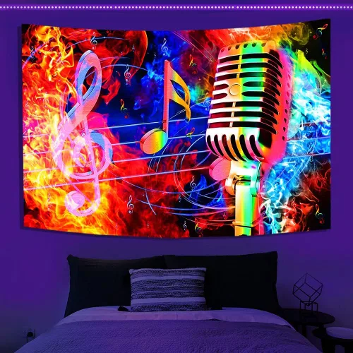 Miniatura 10 de TPMDFC Tapiz musical UV con luz negra, nota musical reactiva, tema fresco, tamaño pequeño, 40 pulgadas, 30 pulgadas, tapices colgantes de pared