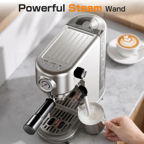 Miniatura 7 de Atatix Máquina de Café Espresso Mejorada, Cafetera Espresso Compacta de 20 Bares con Espumador de Leche, Cafetera de Acero Inoxidable con Tanque