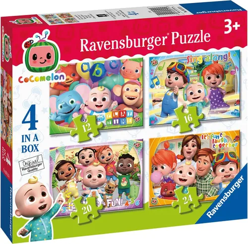 Ravensburger Cocomelon - Rompecabezas de 4 en caja para niños a partir de 3 años, 12, 16, 20 y 24 piezas