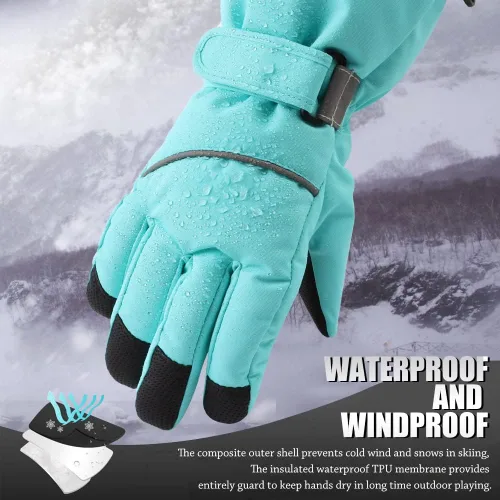 Miniatura 4 de JANGANNSA Guantes de esquí impermeables para niños, guantes de invierno transpirables para niños y niñas, forro Thinsulate, guantes de snowboard