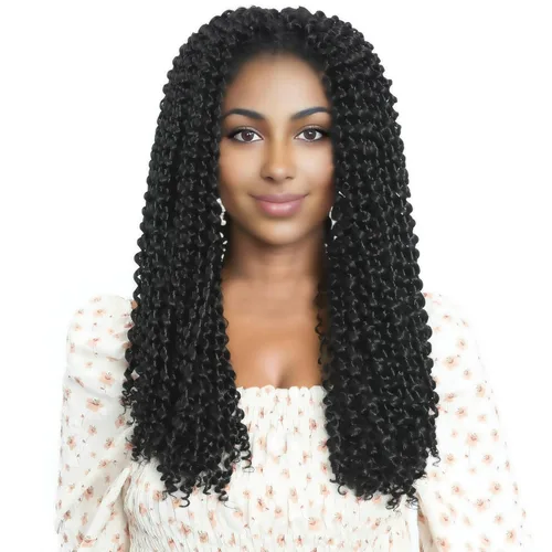 Miniatura 3 de Paquete de 7 paquetes de cabello Passion Twist de 18 pulgadas, cabello ondulado de ganchillo previamente enrollado, trenzas bohemias para mujeres