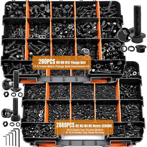 Miniatura 10 de mankk Kit surtido de pernos métricos de 1004 piezas y tornillos y tuercas de brida M4 M5 M6 M8 (0.472 in a 1.181 in) con tuercas y arandelas