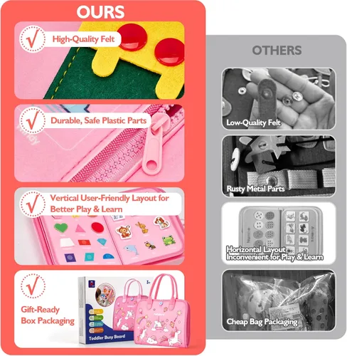 Miniatura 5 de Tablero de actividades Montessori para niñas de 2 años, regalo de cumpleaños, actividades 7 en 1 para aprendizaje preescolar, con habilidades