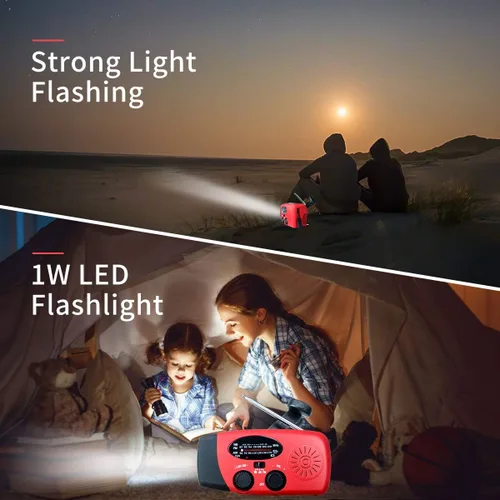 Miniatura 2 de Radio de manivela solar de emergencia mejorada con linterna LED, radio meteorológica portátil Am Fm NOAA, cargador de teléfono celular