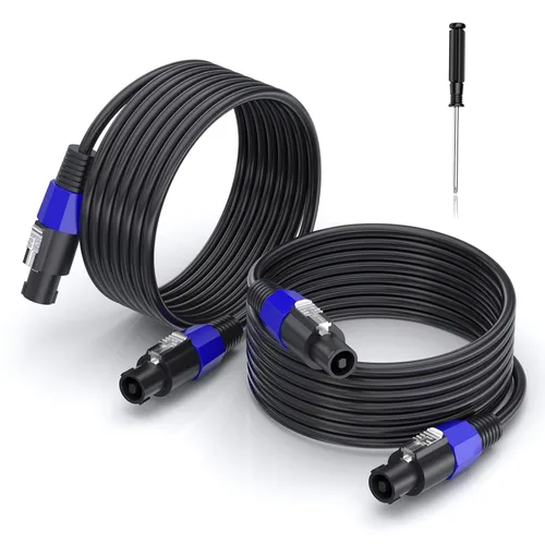 Paquete de 2 cables profesionales Speakon a Speakon de 50 pies, cables de conexión de 12 AWG, cable de altavoz amplificador de audio DJ/PA