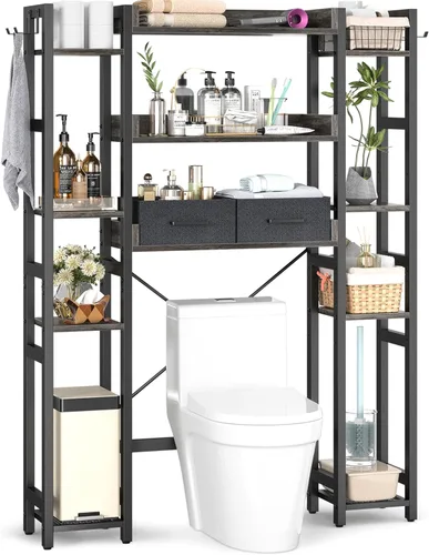Miniatura 14 de Besiost - Estante de almacenamiento sobre el inodoro con 2 cajones - Organizador de baño de 7 niveles con estante ajustable, estante de ahorro