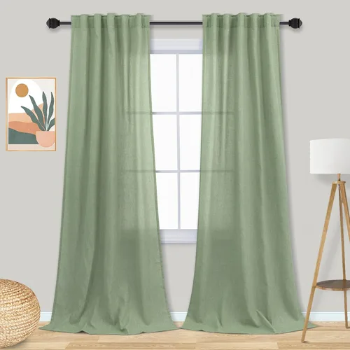 Miniatura 89 de Cortinas de lino azul claro de 90 pulgadas de largo para sala de estar, dormitorio de niñas, guardería, decoración acogedora de verano, bolsillo