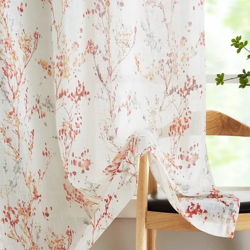 Miniatura 16 de Treatmentex Cortinas blancas y grises para dormitorio de 84 pulgadas de largo, cortinas semitransparentes con estampado de hojas para ventanas