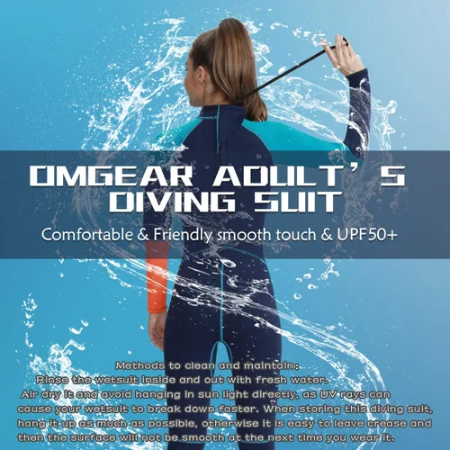 Miniatura 5 de OMGear Traje de neopreno para hombres y mujeres, 0.118 in, cuerpo completo, protección UV, una pieza, manga larga, trajes de buceo, traje de baño