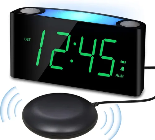 Miniatura 11 de PPLEE Reloj despertador súper fuerte para personas que duermen profundamente, con discapacidad auditiva o sordos, reloj despertador vibratorio