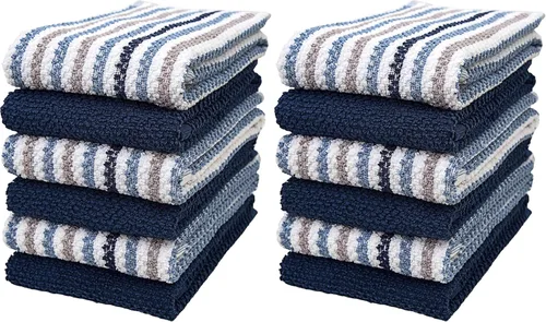 Miniatura 15 de Toallas de cocina de 16 x 26 pulgadas, paquete de 6 paños de cocina grandes de algodón, diseño de rayas de palomitas de maíz, altamente absorbentes