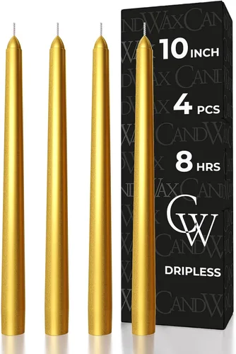 Miniatura 65 de CANDWAX Paquete de 4 velas cónicas blancas, sin goteo, de combustión lenta, sin perfume, de 12 pulgadas, ideales para mesa de comedor, candelabros