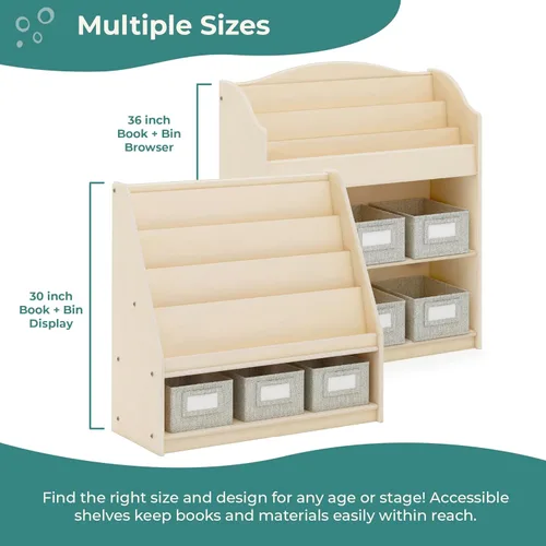 Miniatura 7 de Guidecraft EdQ - Expositor de libros y contenedores naturales con 3 contenedores de tela de almacenamiento: estanterías multiusos de madera
