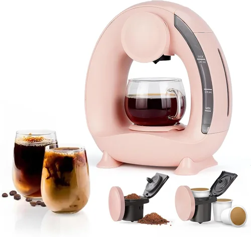 Miniatura 9 de Pod and Grounds - Cafetera de una sola porción, 2 en 1, de una taza, compatible con cápsulas K-Cup y café molido/té, diseño compacto, 4-8 onzas, gris