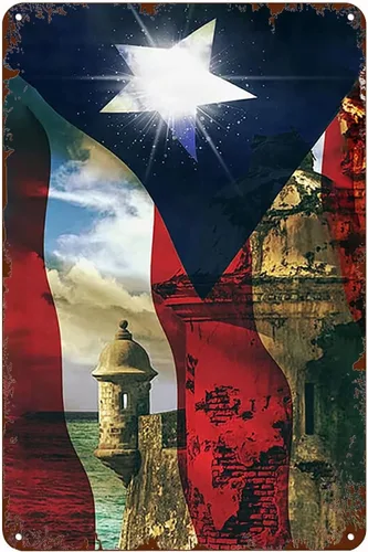 WZVZGZ Letrero de metal retro – Placa de póster de arte vintage, banderas de Puerto Rico, decoración de sala de estar y oficina, arte de pared