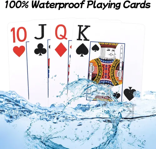 Miniatura 4 de Juego de 2 cartas de póquer de plástico impermeables, cartas de juego de letras grandes para adultos mayores, juego de 2 barajas de cartas