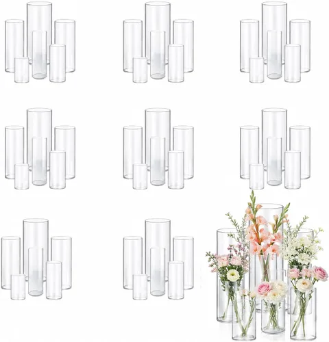 Miniatura 10 de 5 piezas de jarrones de vidrio Cilindro Jarrones para centros de mesa Pequeños jarrones de flores de vidrio transparentes Jarrones para decoración
