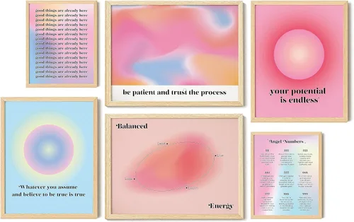 EXCOOL CLUB Póster de Aura para estética de habitación, arte de pared de aura de 16 x 12 pulgadas, decoración espiritual rosa de habitación,