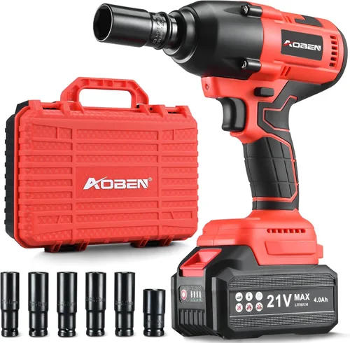 AOBEN Llave de impacto inalámbrica de 1/2 pulgada, Kit de pistola de impacto eléctrica, Máximo 600N.M/450Ft-lbs Alto torque, Destornillador de