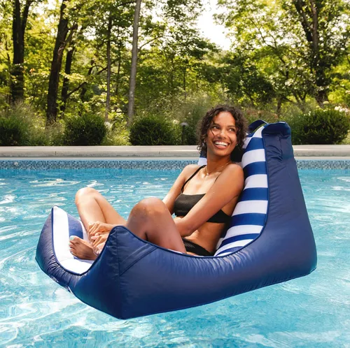 Miniatura 5 de Big Joe Captain's Float - Tumbona para piscina, no necesita inflado, malla de doble cara con rayas náuticas americanas, tela de drenaje rápido, 3