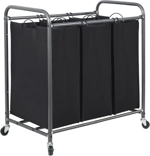 STORAGE MANIAC Clasificador de ropa de 3 secciones, carrito de cesto de ropa de 35.9 galones (136 L) con ruedas resistentes rodantes con bloqueo y