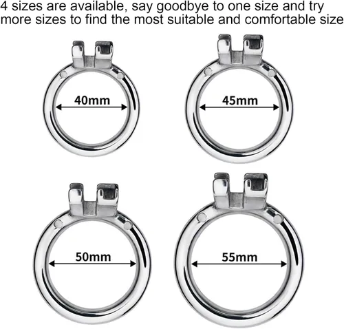 Miniatura 4 de MFMYEE Jaula para pene SM de acero inoxidable, jaula de malla para el pene con 4 anillos para la polla, juego de dispositivos de castidad masculina