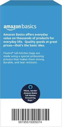 Miniatura 6 de Amazon Basics Flextra - Bolsas de basura altas con cordón para cocina, 13 galones, 120