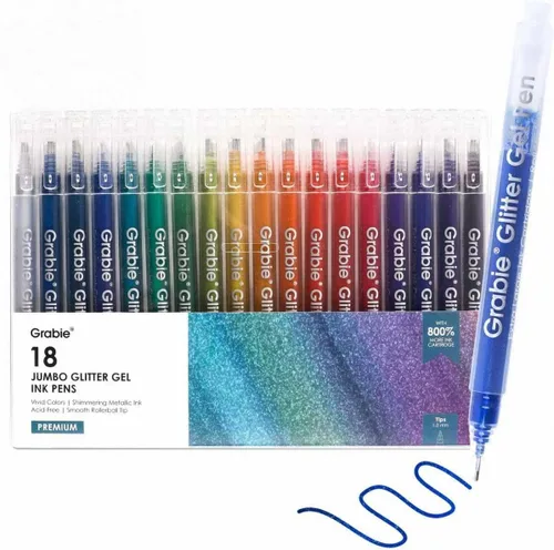 Grabie Juego de 18 bolígrafos de tinta de gel con purpurina jumbo, bolígrafos de gel brillantes metálicos vibrantes para colorear, marcadores