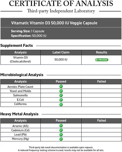 Miniatura 3 de Vitamatic 3 Pack Vitamina D3 50,000 UI (como colecalciferol), Dosis Semanal Única, 1250 mcg, 60 cápsulas vegetarianas Suministro para 1 año, Fórmula