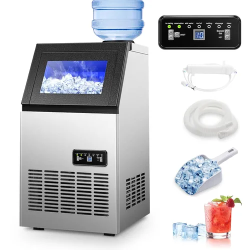 Amzgachfktch Máquina de hielo comercial, máquina de hielo de 120 libras/24 horas, 2 modos de entrada de agua, máquina de hielo debajo del mostrador