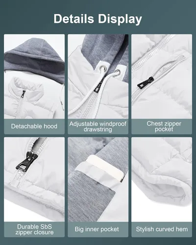 Miniatura 7 de CREATMO US Chaleco de invierno para hombre, para exteriores, con capucha, extraíble, acolchado, sin mangas, chaleco