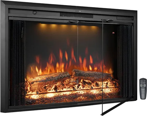 Miniatura 8 de Chimenea eléctrica de inserción, chimenea empotrada de 36 pulgadas con llama ajustable y luces de color en la parte superior, sonido de crepitación