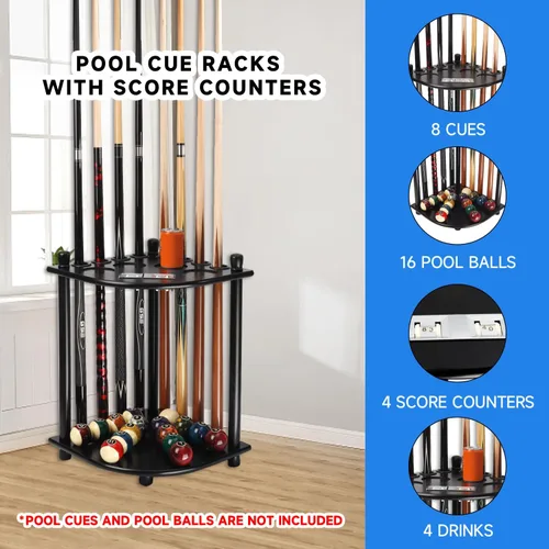 Miniatura 2 de GSE Games & Sports Expert Estantes para tacos de billar con soporte de suelo estilo esquinero con contadores de puntuación, contiene tacos