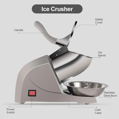 Miniatura 3 de Máquina de cono de nieve 380 W, máquina de hielo afeitado de 3 cuchillas, máquina de afeitar de hielo de 280 libras/hora, trituradora de hielo