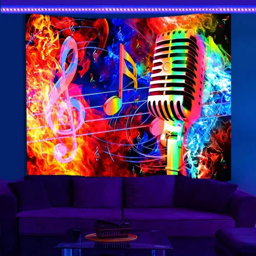 Miniatura 8 de TPMDFC Tapiz musical UV con luz negra, nota musical reactiva, tema fresco, tamaño pequeño, 40 pulgadas, 30 pulgadas, tapices colgantes de pared