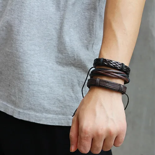 Miniatura 5 de Jstyle 12Pcs Braided Bracelet for Men Beaded Bracelets Wrap Leather Wooden Bracelets Adjustable