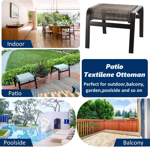 Miniatura 5 de Reposapiés para patio al aire libre, asiento otomano, de textileno, portátil, de metal, sillas de patio, 2 unidades, color marrón