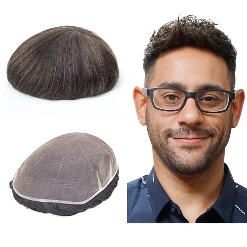 Miniatura 13 de Lordhair Sistema de cabello para hombres, cabello humano real, encaje francés, sistema de cabello para hombre, tamaño 8x10 pulgadas, tupé #1