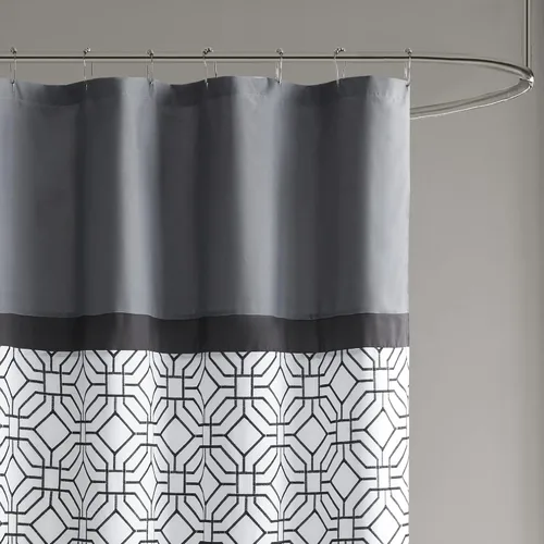 Miniatura 2 de 510 DESIGN Cortina de ducha, diseño bordado geométrico texturizado con forro integrado, decoración moderna de baño de mediados de siglo, lavable a