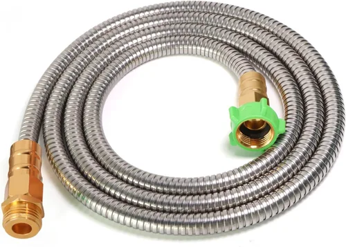 Miniatura 14 de Manguera de jardín de metal de 25 pies, manguera de jardín flexible de acero inoxidable ligera, manguera de agua resistente con boquilla de alta