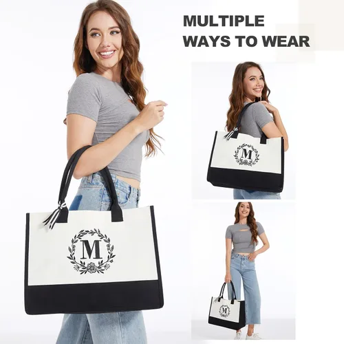 Miniatura 4 de BeeGreen Regalos de Navidad para mujer, bolsa de lona con bolsillo bordado monograma personalizado para amiga, mamá, profesora